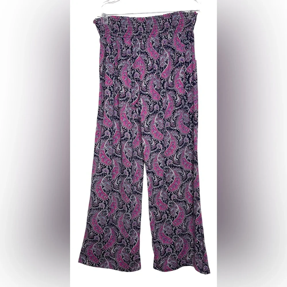 Paisley Wide Leg Pants Boho Chic Flowy Lounge Resort Wear Pull On Palazzo XLg - Picture 3 of 12